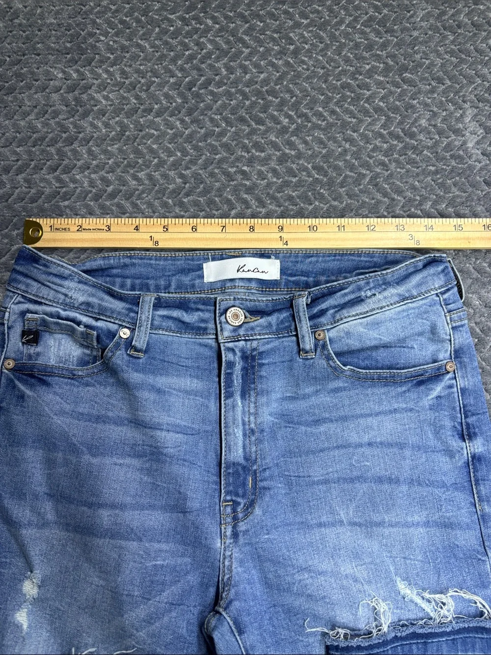 KanCan Distressed Ankle Crop Jeans in Medium Blue Wash
